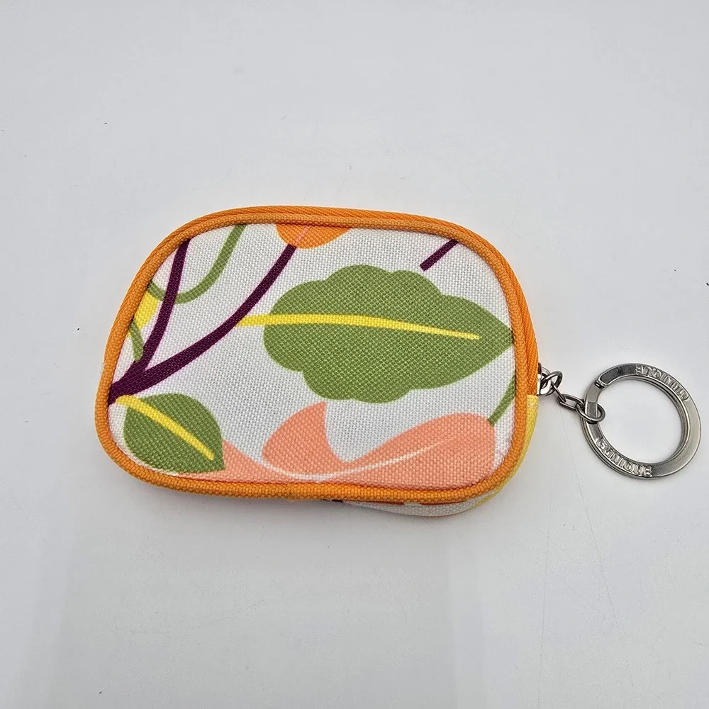 Clinique‎ Floral Print Zipper Pouch Keychain Coin Purse Cosmetic Bag